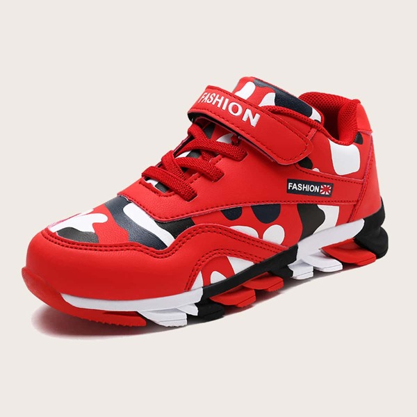 

Boys Camo Velcro Strap Sneakers, Red