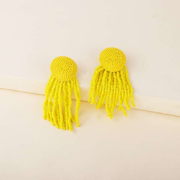 

Bead Tassel Earrings, Yellow