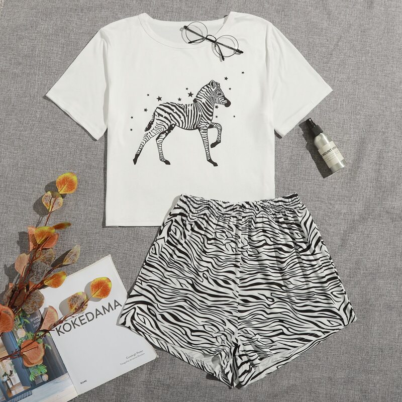 

Zebra Print Pajama Set, Black and white