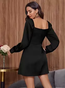 SHEIN BAE Đầm Dây kéo màu trơn Thanh lịch - màu đen - Xem 2