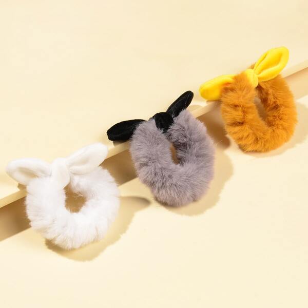 

3pcs Bow Decor Fluffy Scrunchie, Multicolor