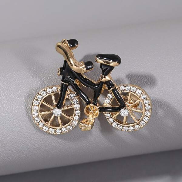 

Men Rhinestone Decor Bicycle Design Brooch, Black