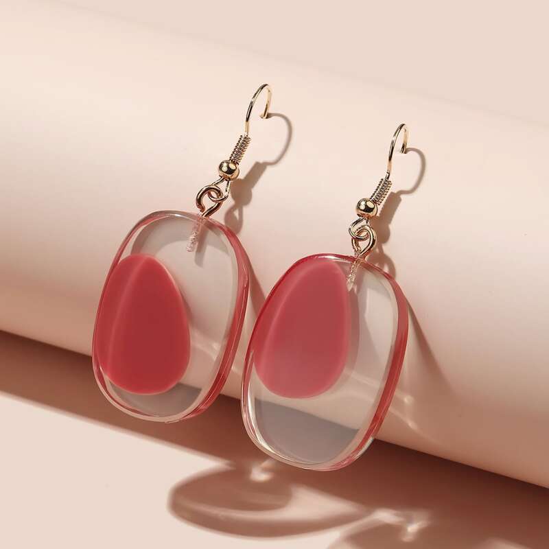 

Clear Geo Drop Earrings, Red