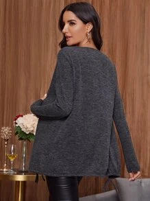 SHEIN LUNE Áo khoác Dây kéo màu trơn Giải trí - Màu xám đen - Xem 2