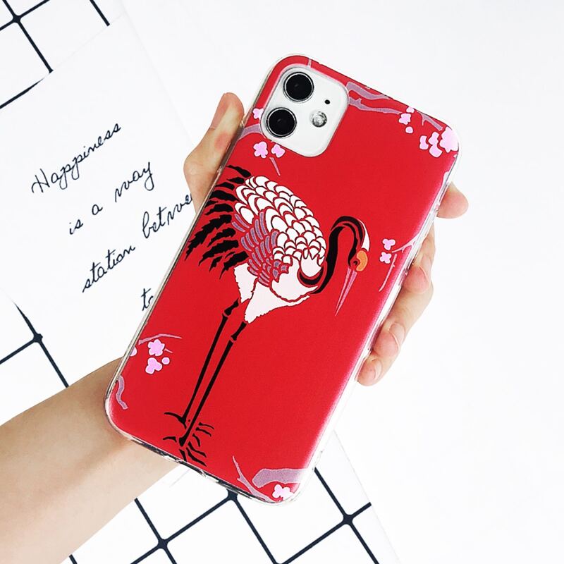 

Crane Print iPhone Case, Red