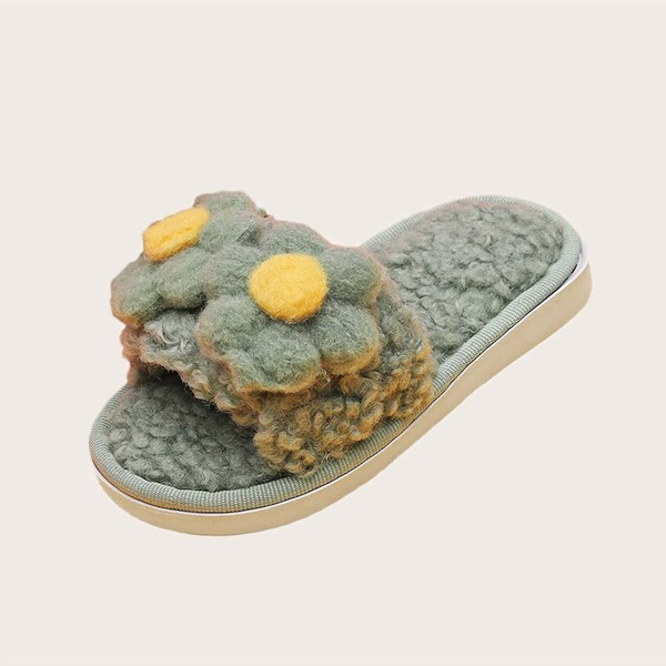 

Toddler Girls Floral Decor Fluffy Slippers, Green