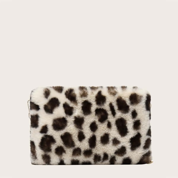 

Girls Leopard Fluffy Chain Bag, Khaki