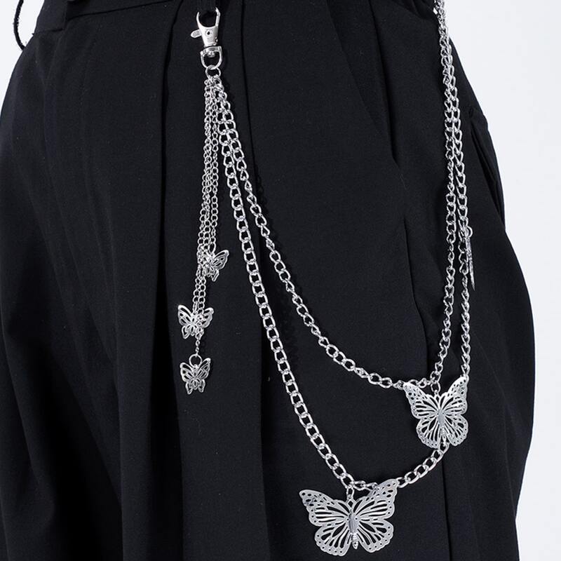 

Guys Butterfly Charm Layered Pant Chain, Silver