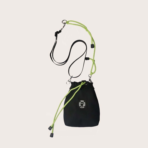 

Men Drawstring Decor Crossbody Bag, Black