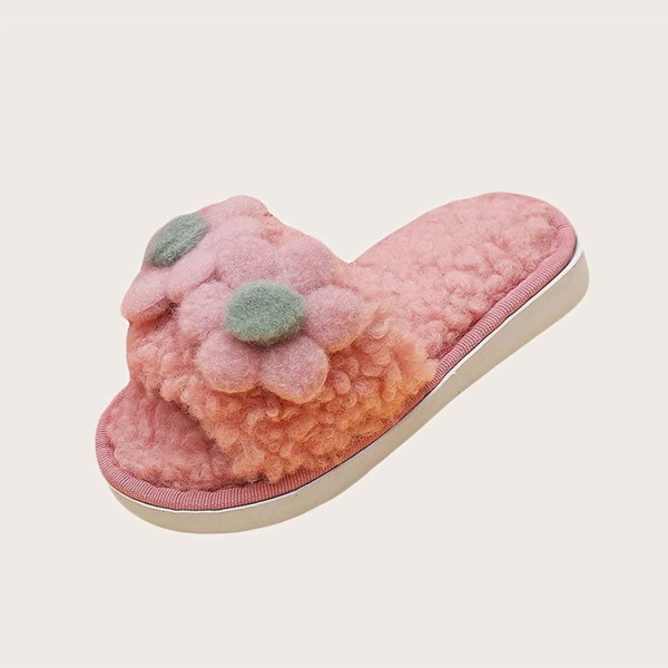

Toddler Girls Floral Decor Fluffy Slippers, Pink