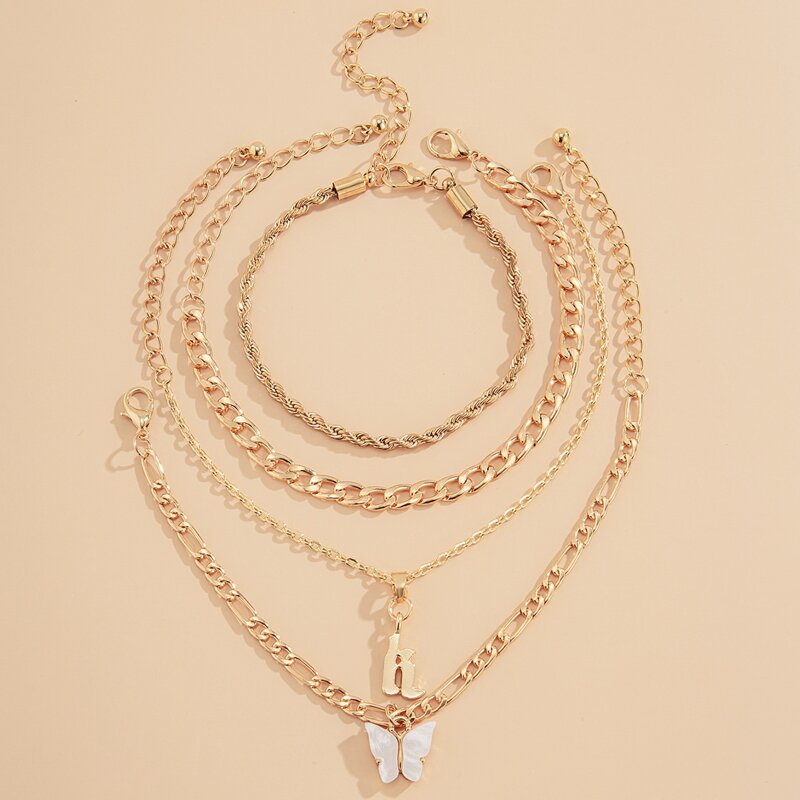 

4pcs Butterfly Charm Bracelet, Gold