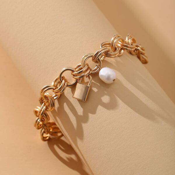 

Faux Pearl Chain Bracelet, Gold