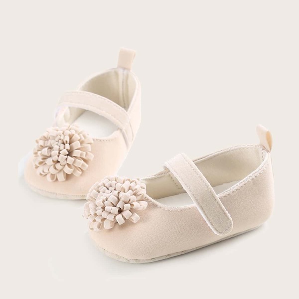

Baby Girl Floral Decor Velcro Strap Flats, Beige