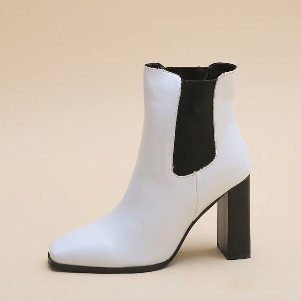 

Square Toe Chunky Heeled Chelsea Boots, White