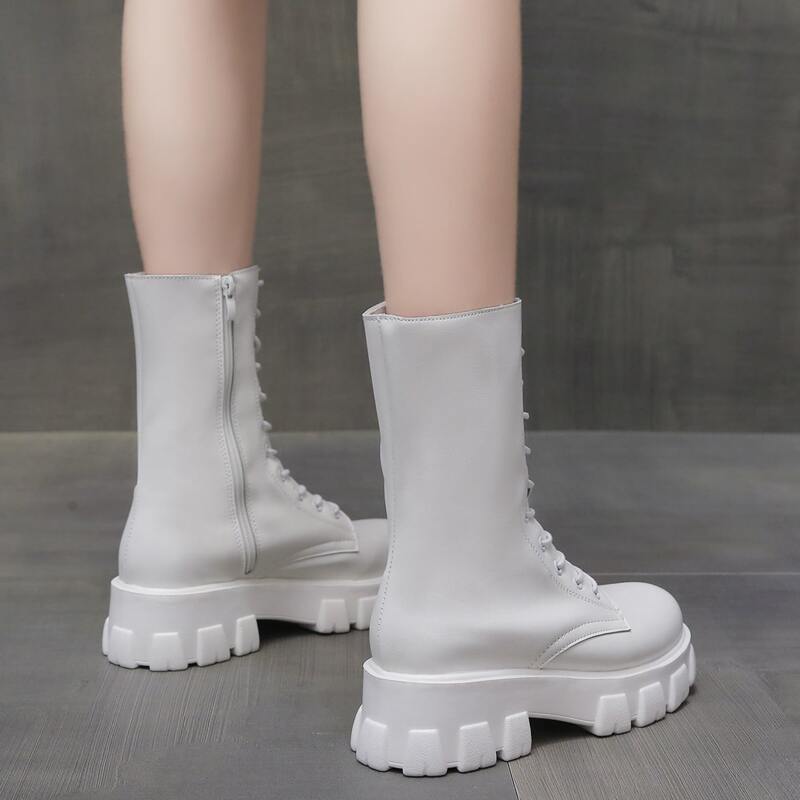 

Minimalist Lace-up Front Combat Boots, White