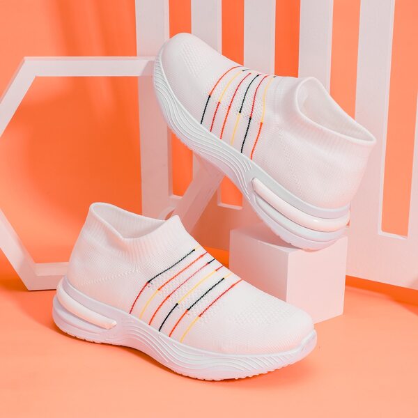 

Slip On Striped Knit Sneakers, White