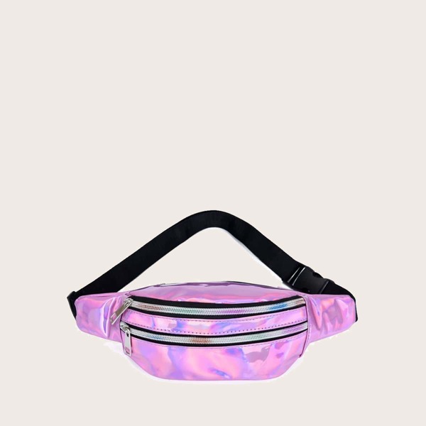 

Holographic Zip Front Fanny Pack, Purple