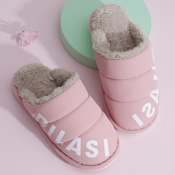 

Letter Graphic Fluffy Slippers, Pink