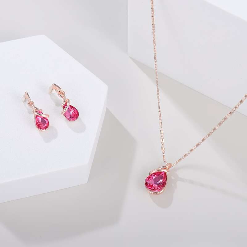 

3pcs Crystal Decor Jewelry Set, Gold