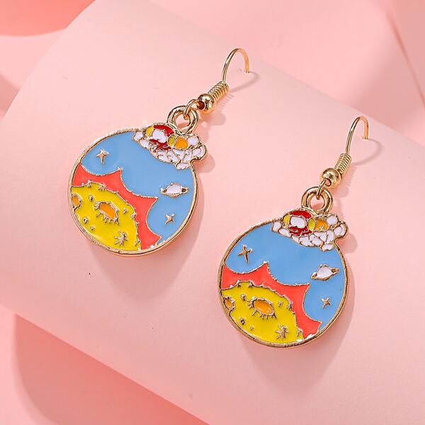 

Cartoon Graphic Round Drop Earrings, Multicolor
