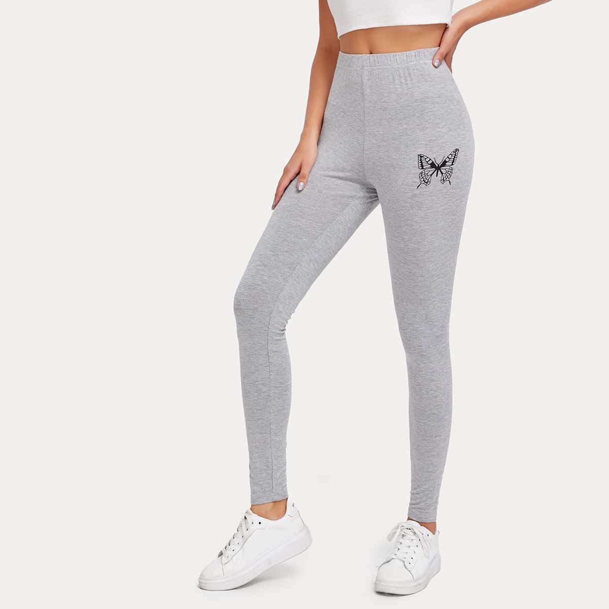 

Butterfly Graphic Leggings, Light grey