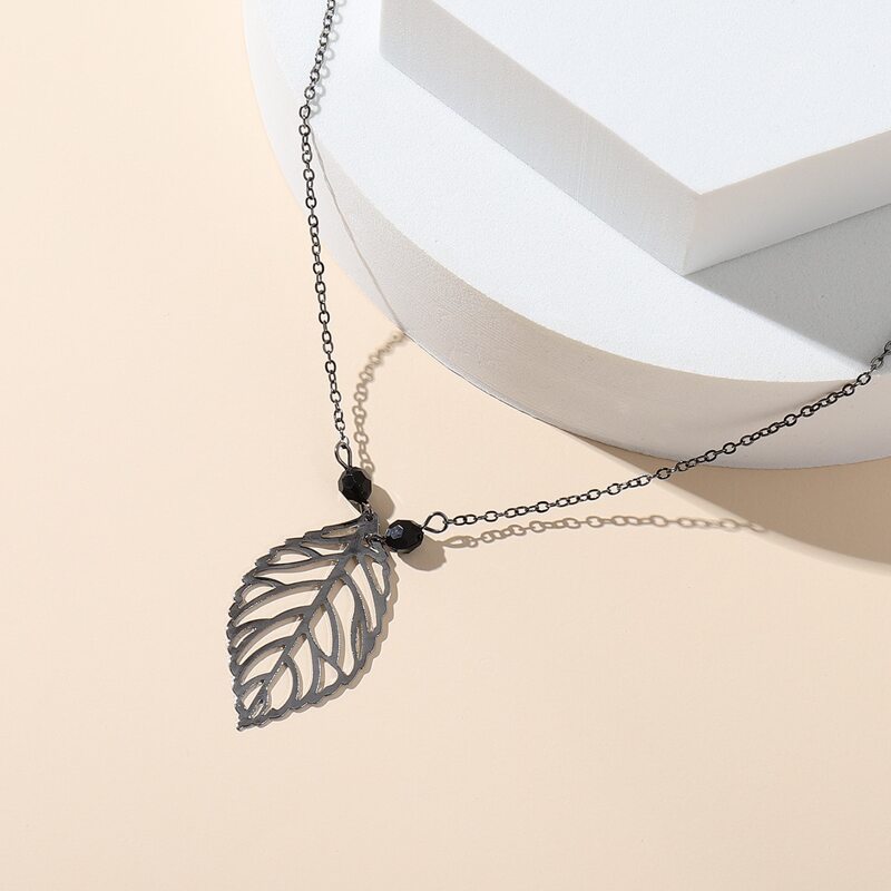 

Leaf Charm Necklace, Black