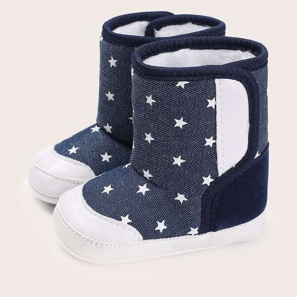 

Baby Boy Star Pattern Fur Lined Boots, Blue