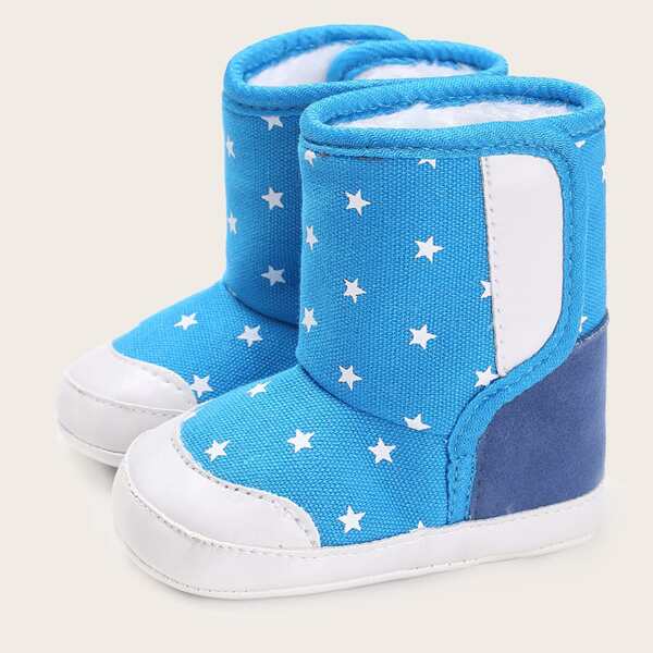 

Baby Boy Star Pattern Fur Lined Boots, Blue