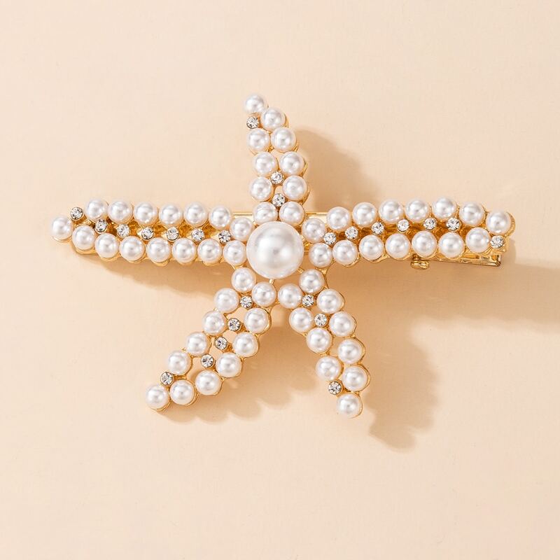 

1pc Faux Pearl Starfish Hair Clip, White