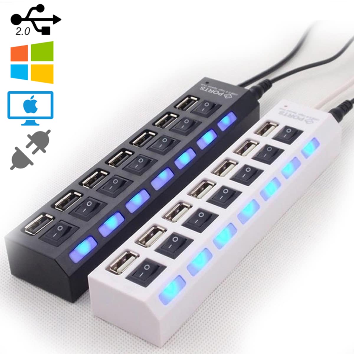 

1pc 7 Ports USB Splitter & Switch, Multicolor