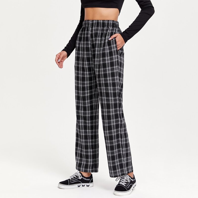 

Plaid High Waist Pants, Black