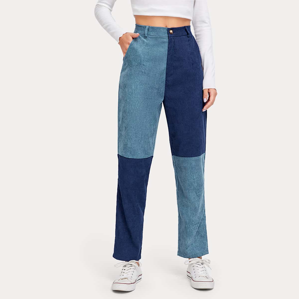 

Corduroy Colorblock Pants, Blue