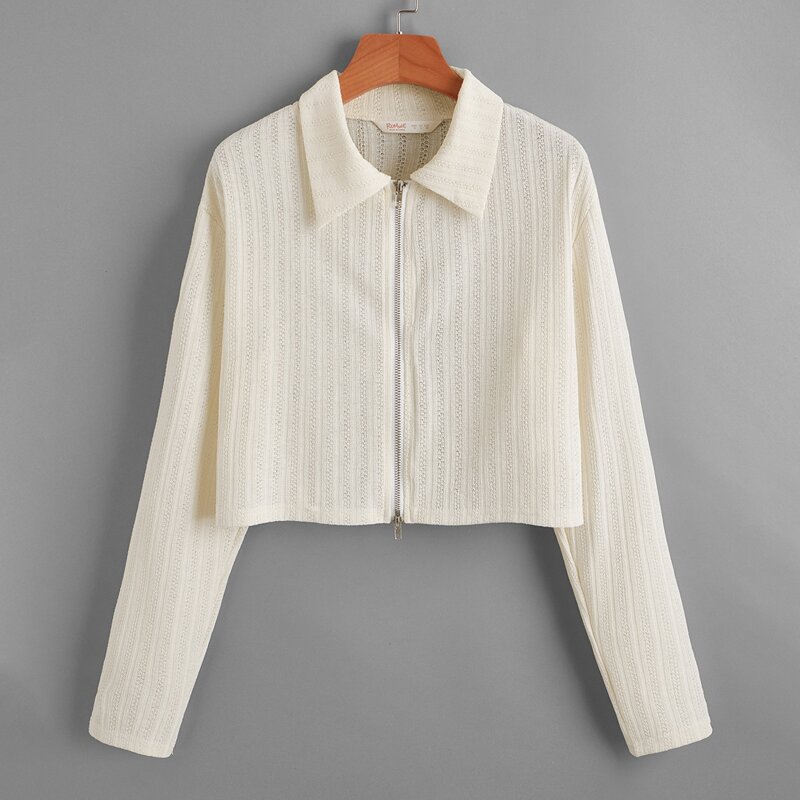 

Pointelle Knit Zip Top, Apricot