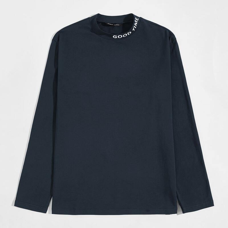 

Guys Letter Graphic Mock Neck Tee, Navy blue