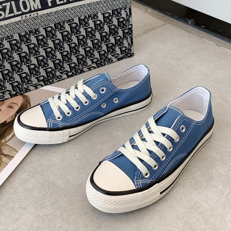 

Solid Lace-up Canvas Sneakers, Dusty blue
