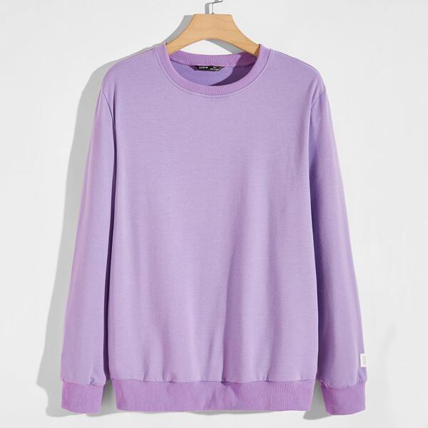 

Men Crew Neck Patched Detail Pullover, Lilac purple
