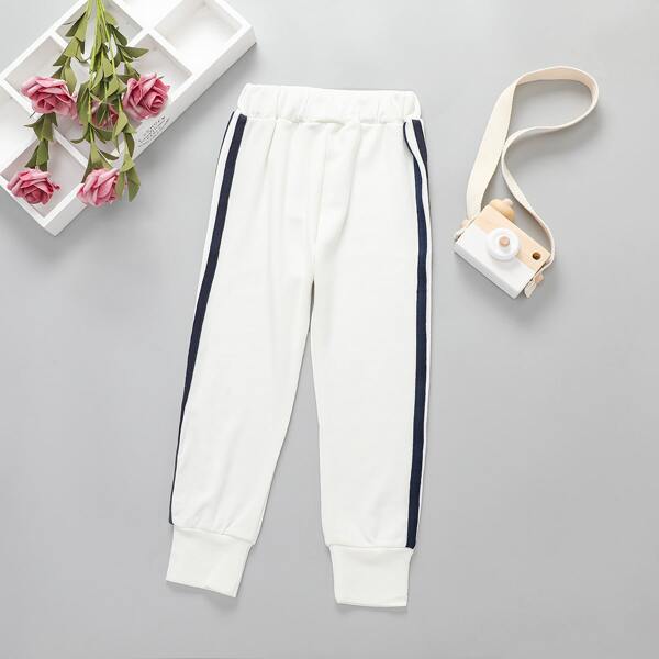 

Toddler Girls Side Striped Sweatpants, White