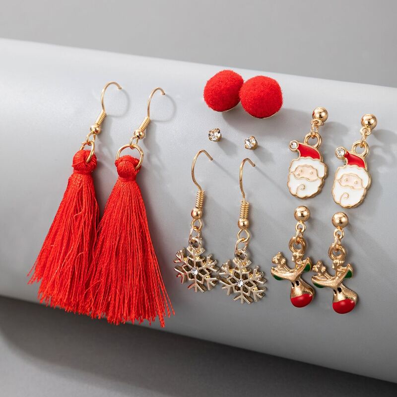 

6pairs Christmas Deer Drop Earrings, Multicolor