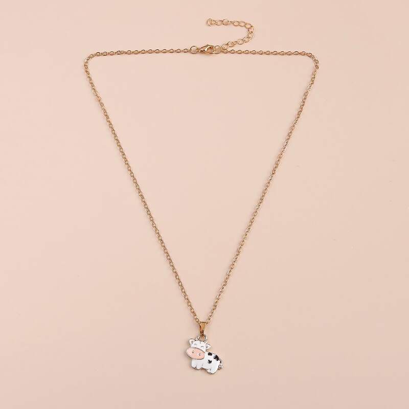 

Cartoon Cow Pendant Necklace, Black and white