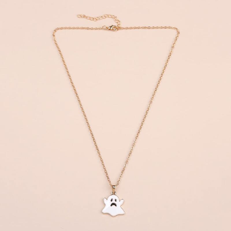 

Cartoon Ghost Pendant Necklace, White