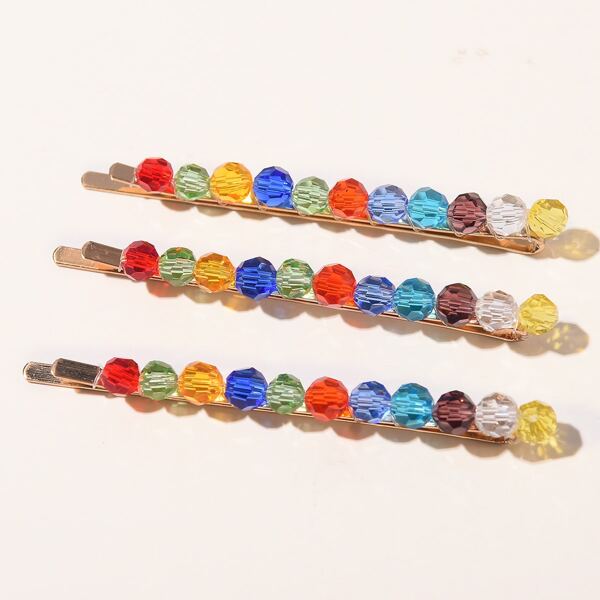 

3pcs Bead Decor Bobby Pin, Multicolor