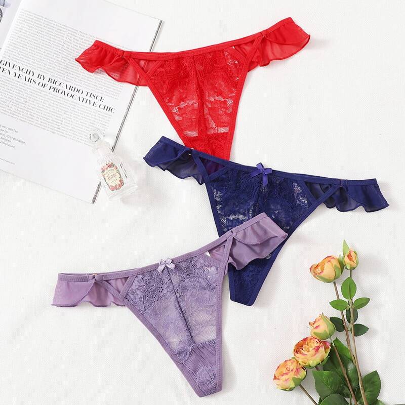 

3pack Floral Lace Ruffle Mesh Panty Set, Multicolor