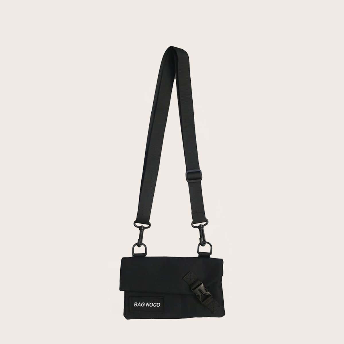 

Guys Letter Patch Flap Crossbody Bag, Black