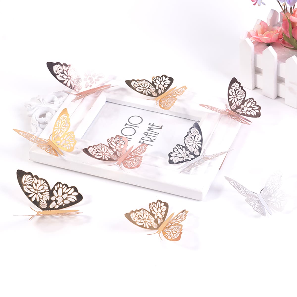 

12pcs 3D Hollow Butterfly Wall Sticker, Multicolor