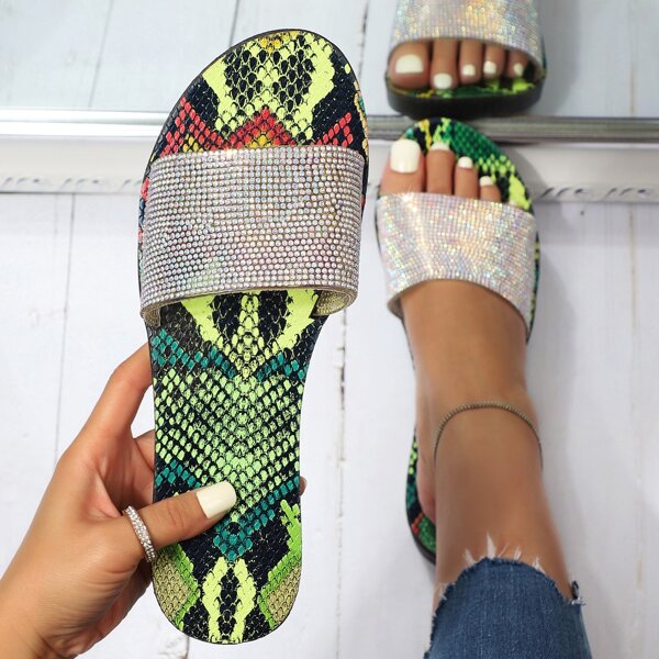 

Rhinestone Decor Snakeskin Sole Slides, Multicolor