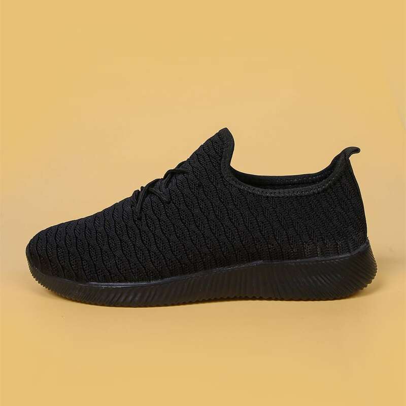 

Lace Up Decor Wide Fit Knit Sneakers, Black