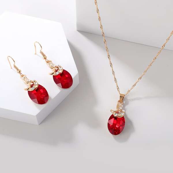 

3pcs Crystal Decor Jewelry Set, Red