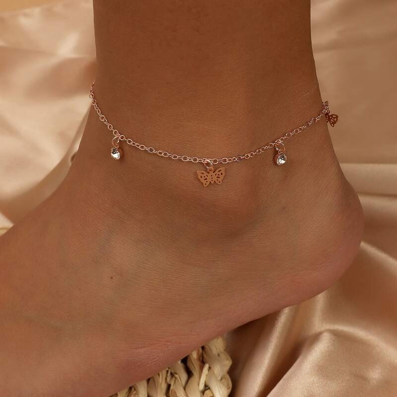 

Butterfly Charm Anklet, Rose red