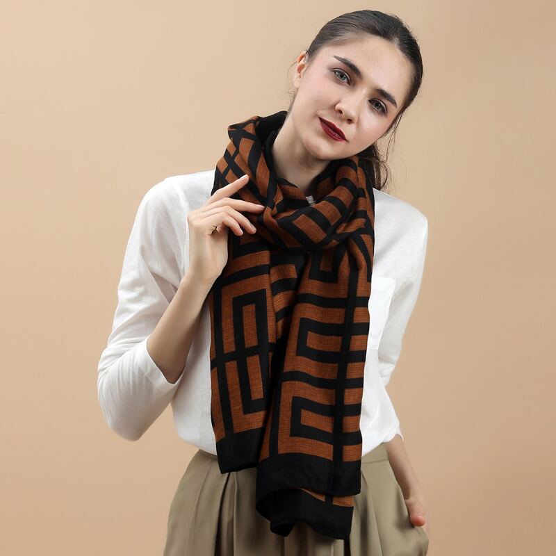 

Geometric Pattern Scarf, Brown