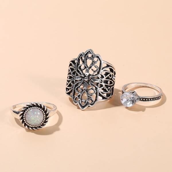 

3pcs Hollow Out Ring, Silver